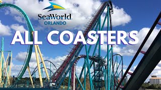 All Coasters at SeaWorld Orlando  On Ride POVs  Front Seat Media [upl. by Akinak]