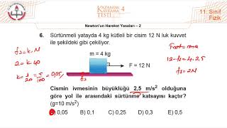 11Sınıf MEB Fizik Kazanım Kavrama Testi4 Newtonun Hareket Yasaları2 20202021 PDF [upl. by Call755]