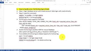 How to fix error Archive log full in Oracle [upl. by Esinereb]