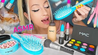 ASMR EATING EDIBLE HAIR BRUSH MAKEUP CANDY LIPSTICK 먹을 수 있는 MAC PALETTE SWEET FOOD MUKBANG 먹방 [upl. by Ahtoelc]