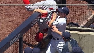 Frazier chases foul almost flips into dugout [upl. by Luckett]