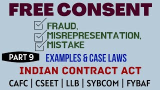 Fraud  Misrepresentation  Mistake  Free Consent  Indian Contract Act  Caselaws  Example [upl. by Franciska]