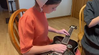 Angel Band gospel music videos from The Brandenberger Family featuring Melanies resonator guitar [upl. by Khorma]