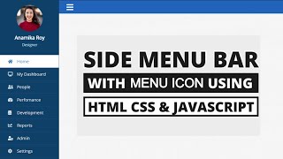 Sidebar Menu Using HTML CSS and javaScript  Sidebar Menu HTML CSS [upl. by Roer]