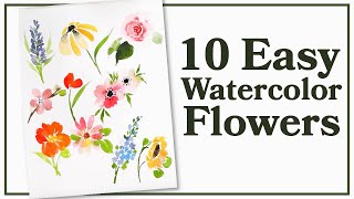 Easiest Way to Paint TEN Flowers with Watercolor [upl. by Naara406]