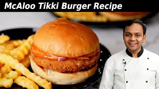 McAloo Tikki Burger  mcdonalds style recipe  CookingShooking [upl. by Relyat319]