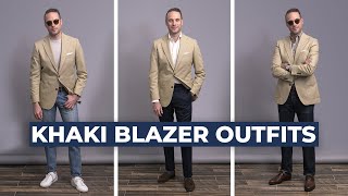 3 SIMPLE Khaki Blazer Combinations  Spring Outfits for Men 2021 [upl. by Yaya]