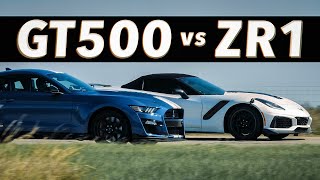 Mustang GT500 vs Corvette ZR1  Street Race Comparison [upl. by Calendra]