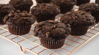 Super Moist Double Chocolate Muffins  Best Recipe [upl. by Judd]