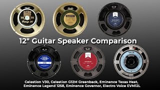 12quot Guitar Speaker Comparison  V30 Greenback Texas Heat Governor Legend 1258 EVM 12L [upl. by Nosnej]