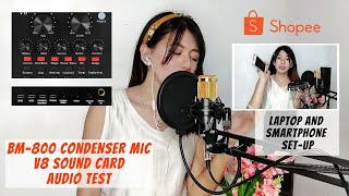 How to Use BM800 Condenser Mic SHOPEE  V8 Sound Card Set Up [upl. by Eilyr]