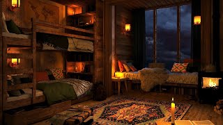 Cozy Cabin Ambience with Gentle Night Rain and Crackling Fireplace Sounds  8 Hours [upl. by Peterson46]