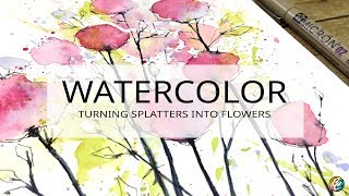 watercolor for beginners splatters  doodles  easy florals [upl. by Alimrahs]