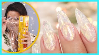 Using Plastic Wrap to Create Crystal Gel Nails [upl. by Tol]